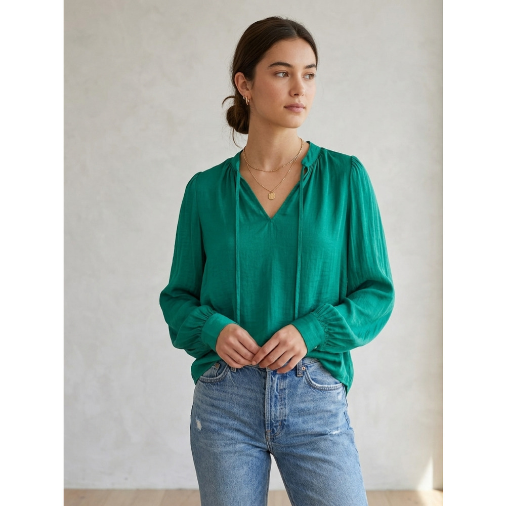 Maison d'Amélie Paris Green Lagenlook Boho Long Sleeve Peasant Blouse Size XS